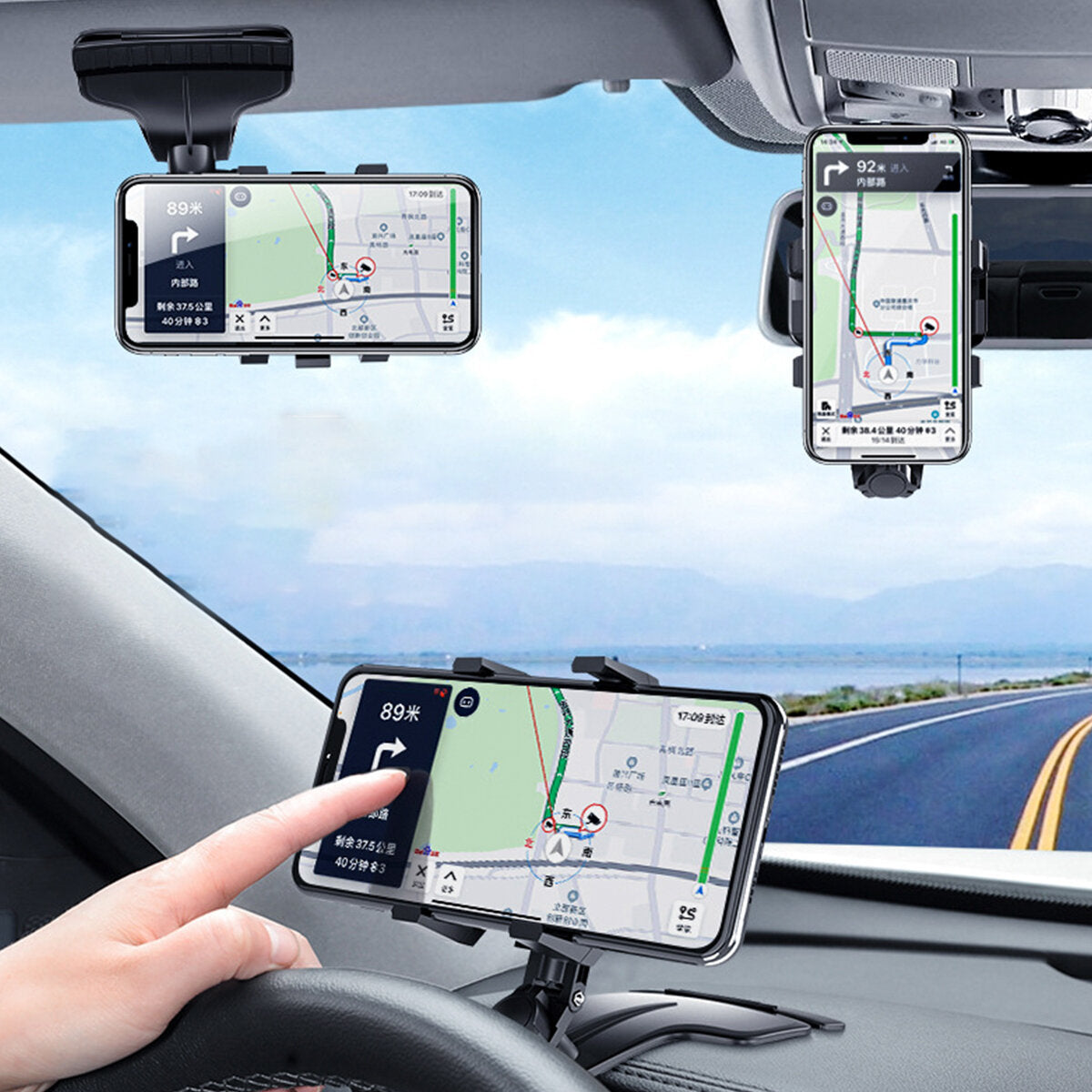 360 Degree Rotation Car Mobile Phone Holder for Sun Visor and Dashboard