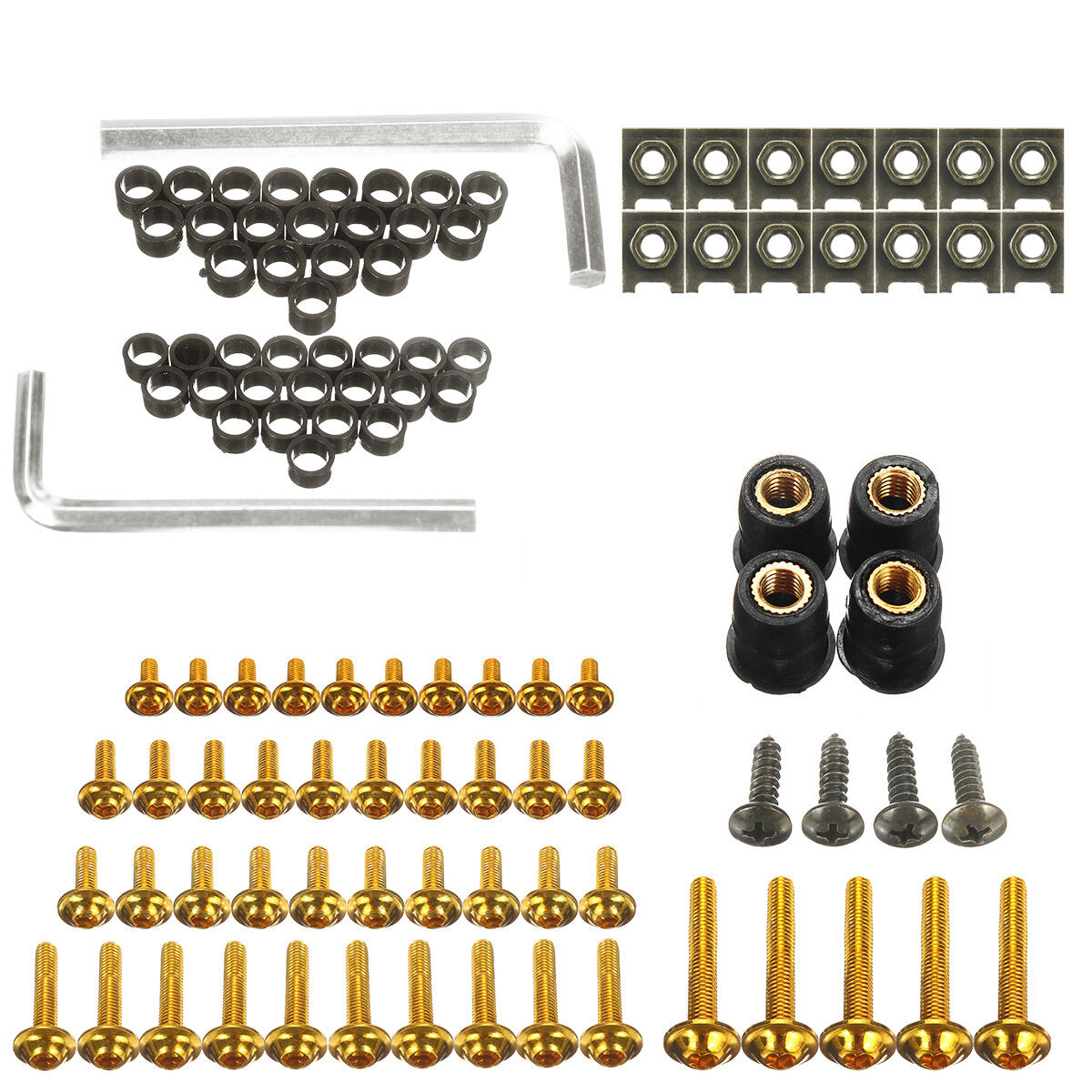 107pcs Motorcycle Aluminum Fairing Bolt Kit - Fasteners, Clips, Screws, Washers in 6 Colors