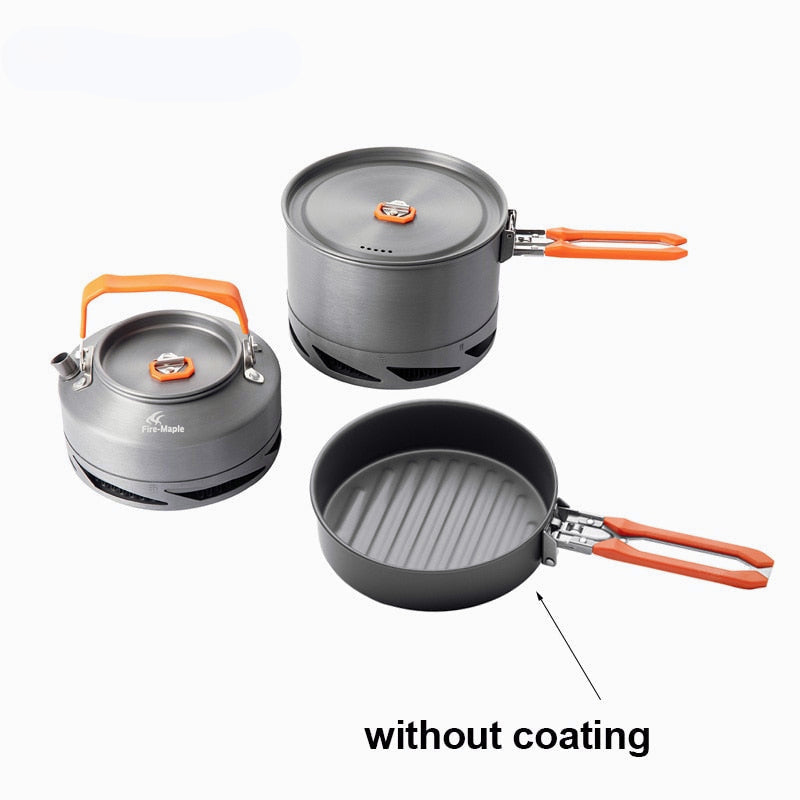 Camping Cookware Set: Utensils, Dishes, Pot, Kettle with Heat Exchanger for Hiking & Outdoor Tourism