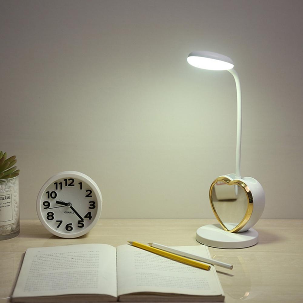 Multifunctional USB Rechargeable LED Table Lamp with Touch Dimming, Pen Holder, Phone Stand, and Magnetic Mirror