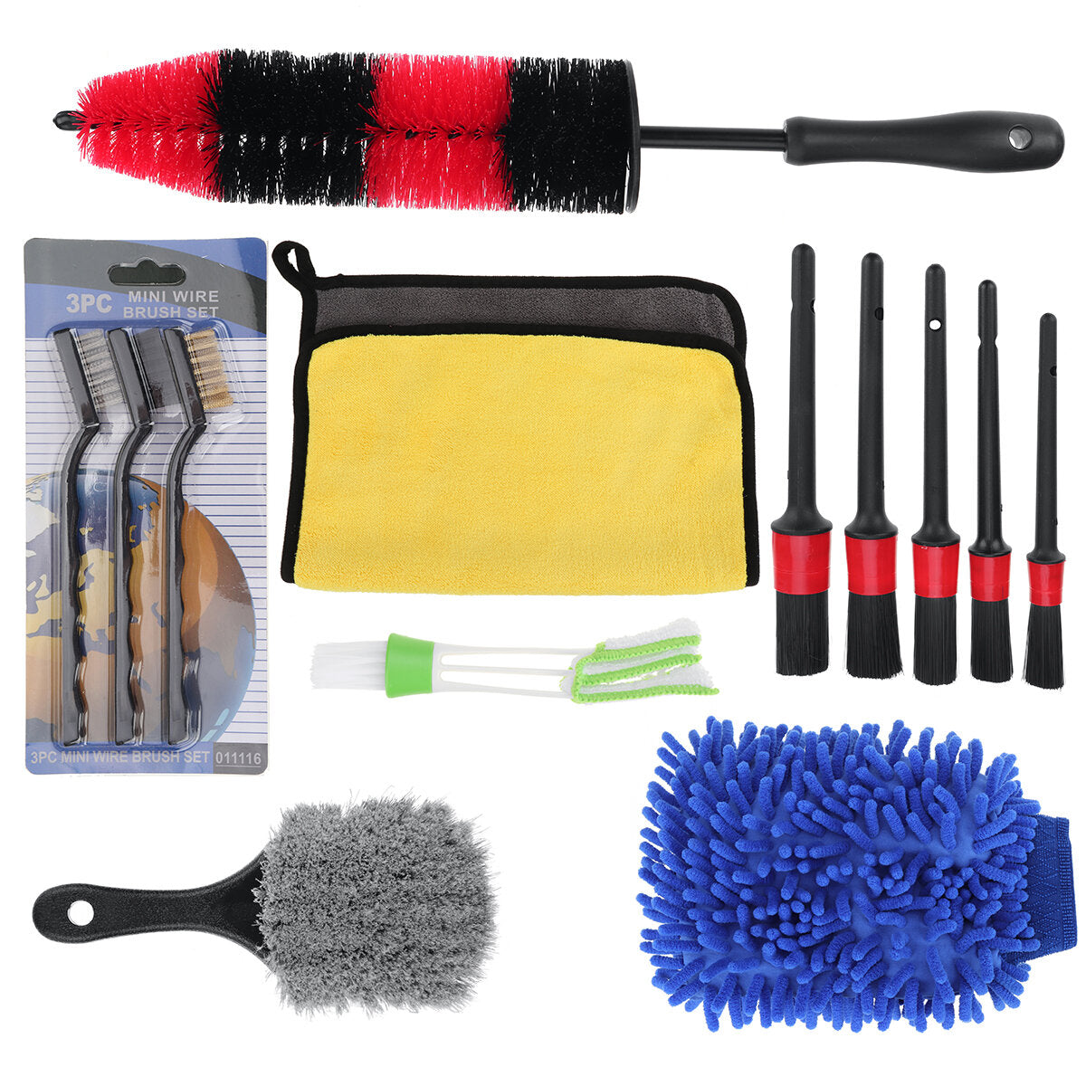 13PCS Tire Detail Brush Set - Short Handle, Interior/Exterior Cleaning, Leather & Air Vents Care Tools