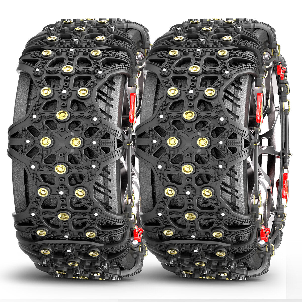 2pcs Full Cover Tire Snow Chains - Anti-Slip, Quenched Steel Studs for Winter Safety