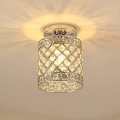 Modern Crystal Flush Mount Ceiling Light, E27 Base, 220V, Mini Chandelier for Hallway Decor, Bulb Not Included