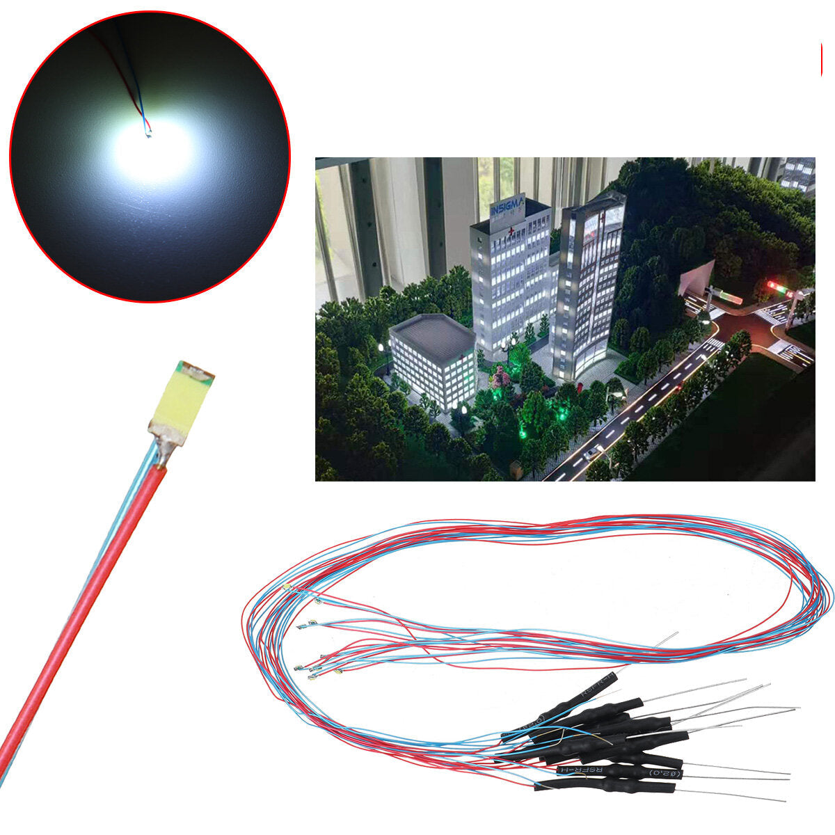 10PCS 30CM Pre-soldered Micro LED Lights 12V with Resistance for Sand Table Models - 0805/1206/0603/0402