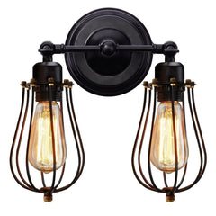 110V Vintage Industrial Wall Sconce, 2-Light Metal Wire Cage, Edison Rustic Style Wall Lamp Fixture