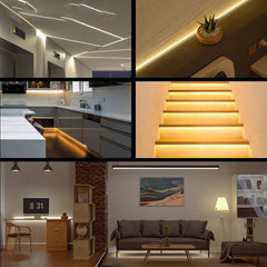 12V/24V High-Density LED Night Light Strip, 360/528 LEDs, Flexible FCOB COB, Adjustable Color Temp for Bedroom/Kitchen