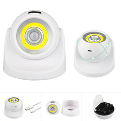 Battery Powered/USB Rechargeable 360 Degree Rotation COB PIR Motion Sensor Night Light for Corridors