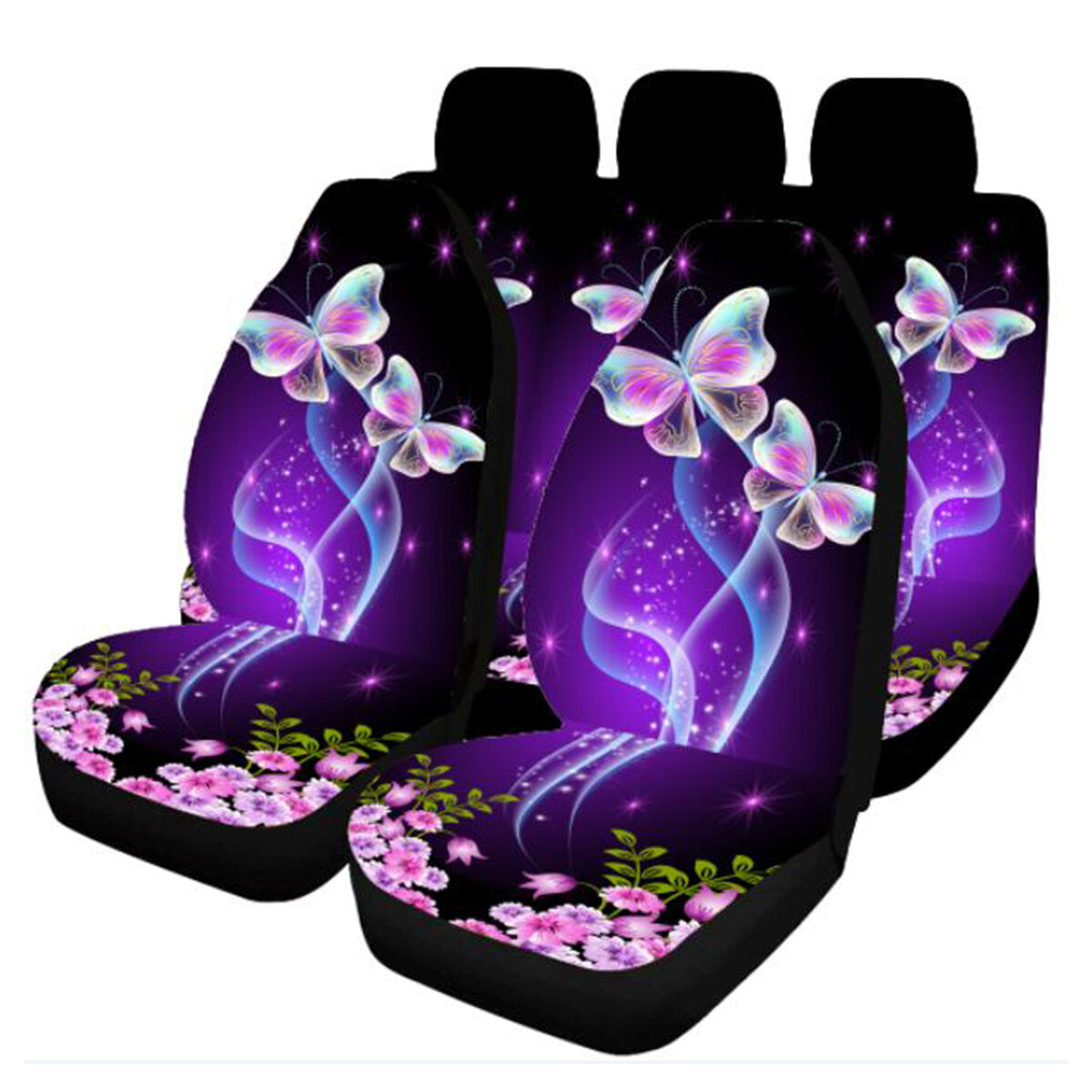 Universal Purple Butterfly Car Seat Covers - Front & Rear Protection