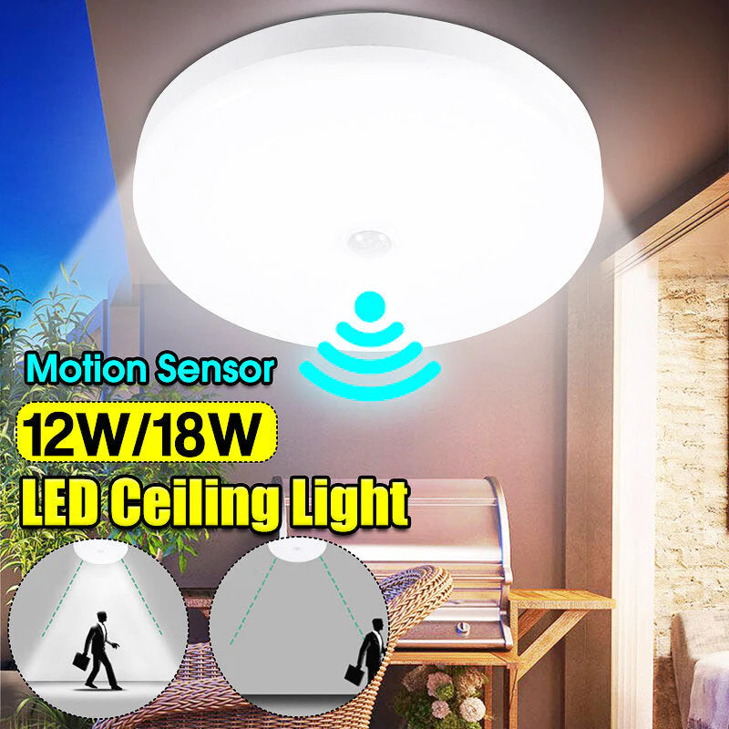 12W/18W Intelligent Motion Sensor LED Ceiling Light, Non-dimmable Home Fixture, AC220V Detective Lamp