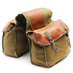 Khaki Canvas Motorcycle Side Saddle Bag - Durable Luggage for Bikes