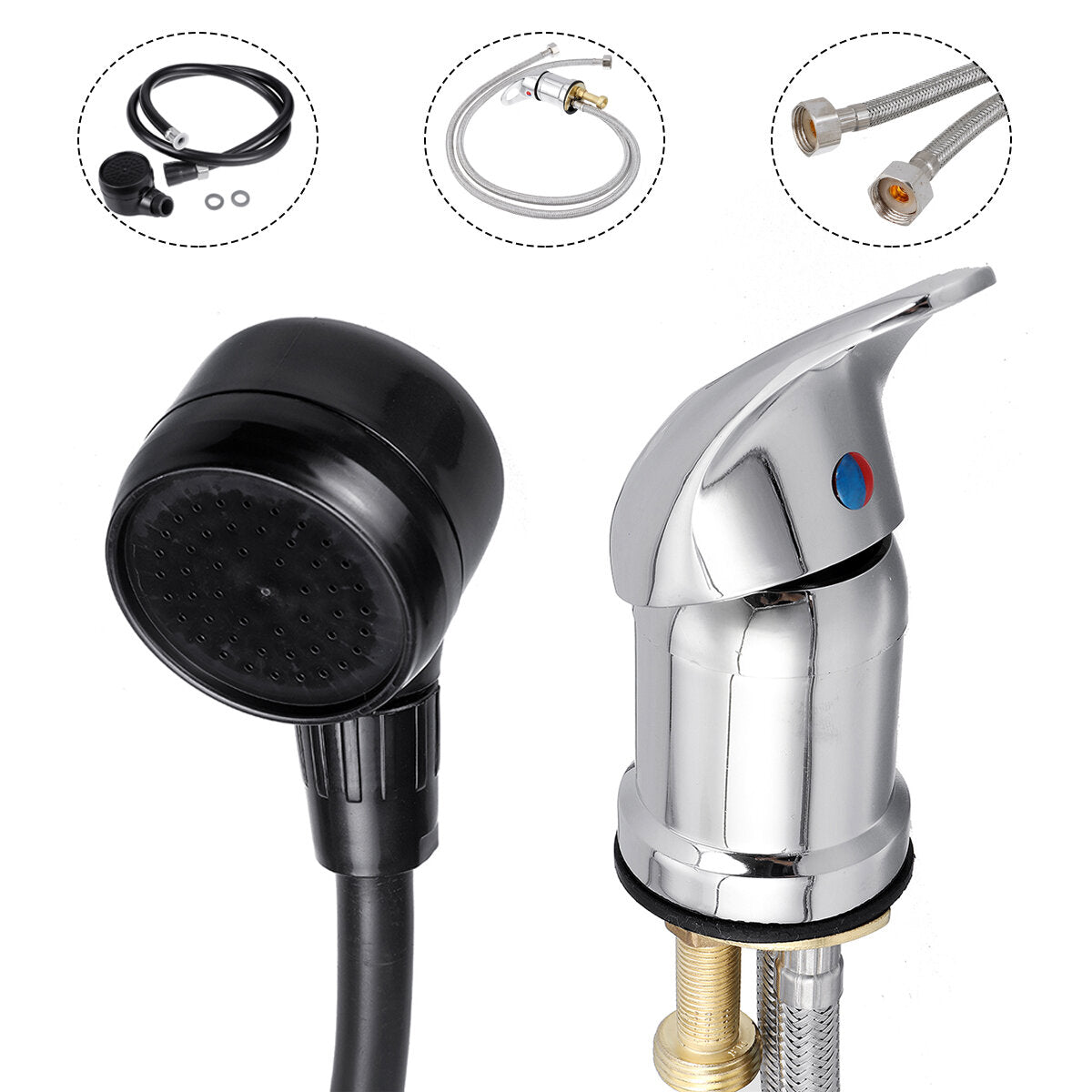 Shampoo Bowl Faucet Handle with Hot/Cold Water and Shower Head Hose for Beauty Salons