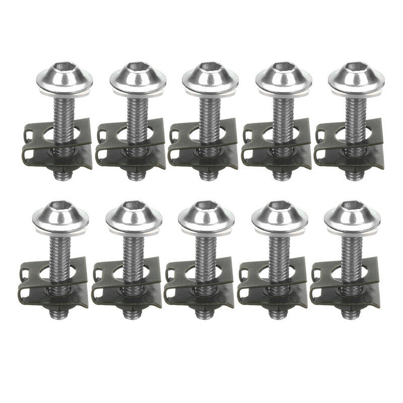 10Pcs M6 Motorcycle Bolts with Spire Speed Fastener Clips, Screws, and Spring Nuts, 6x30mm