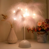 96 LED Feather Desk Lamp - Modern Copper Design with Remote Control for Bedside Lighting