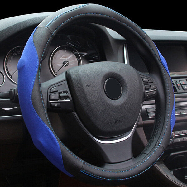 38cm Multicolor Leather Car Steering Wheel Cover - Auto Steel Ring Glove