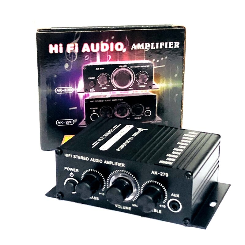 12V Portable 2-Channel Mini HiFi Stereo Amplifier for Car, DVD, CD, Computer, MP3, Mobile Phone Audio