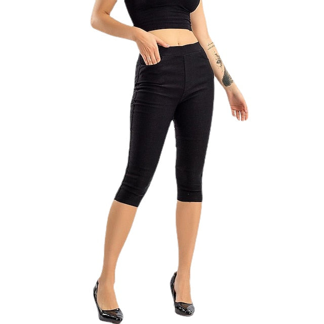 Women's Cotton Blend Yoga Cropped Pants with Pockets - Calf-Length, Daily Wear Sports