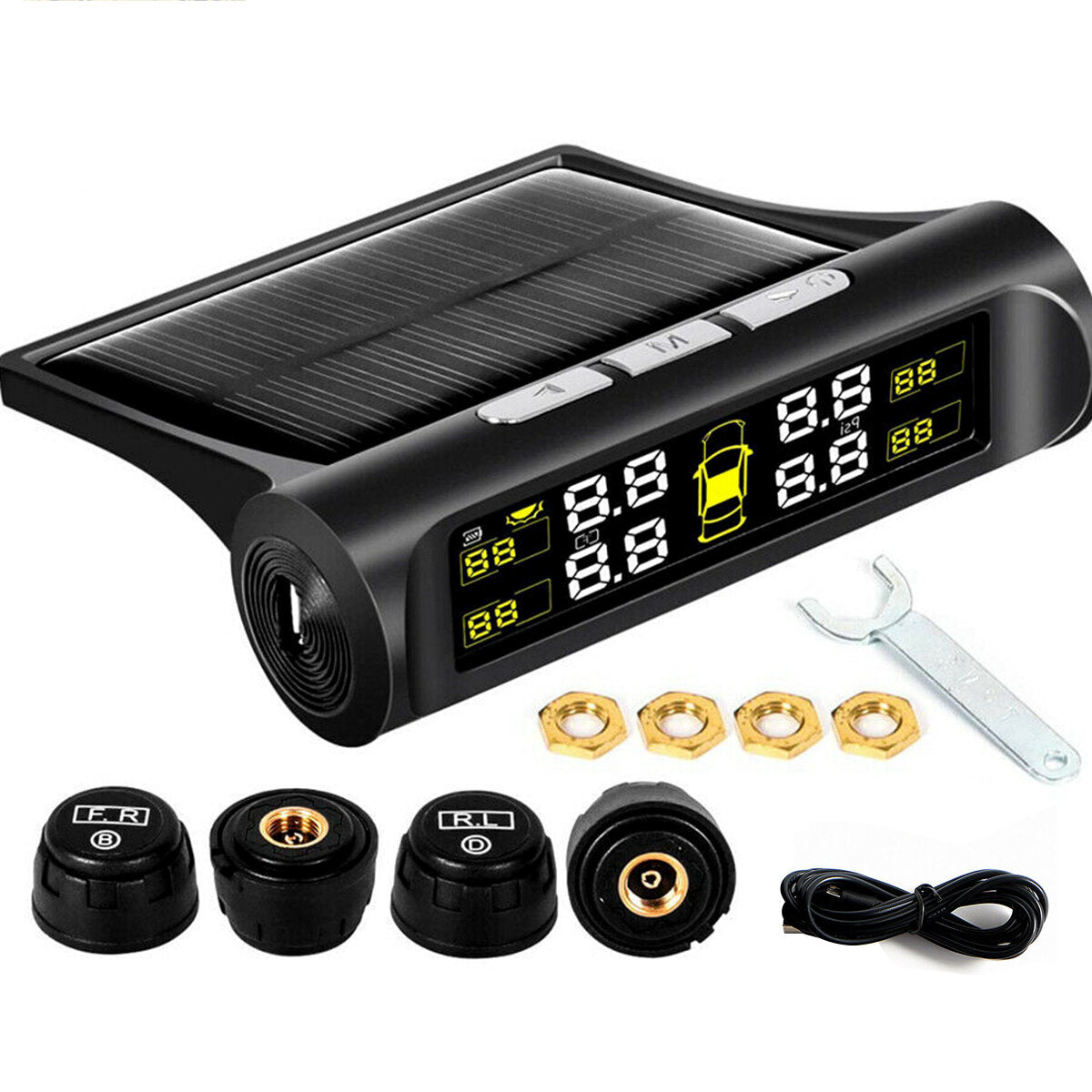 Wireless Solar TPMS LCD Car Tire Pressure Monitoring System with 4 External Sensors