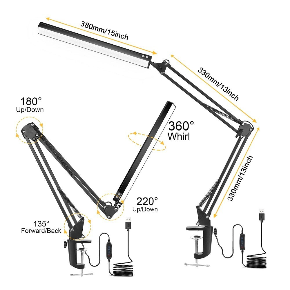 10 W LED-Schreibtischlampe – 3 Farbmodi, 10 Helligkeitsstufen, augenschonend, dimmbar zum Lesen im Homeoffice