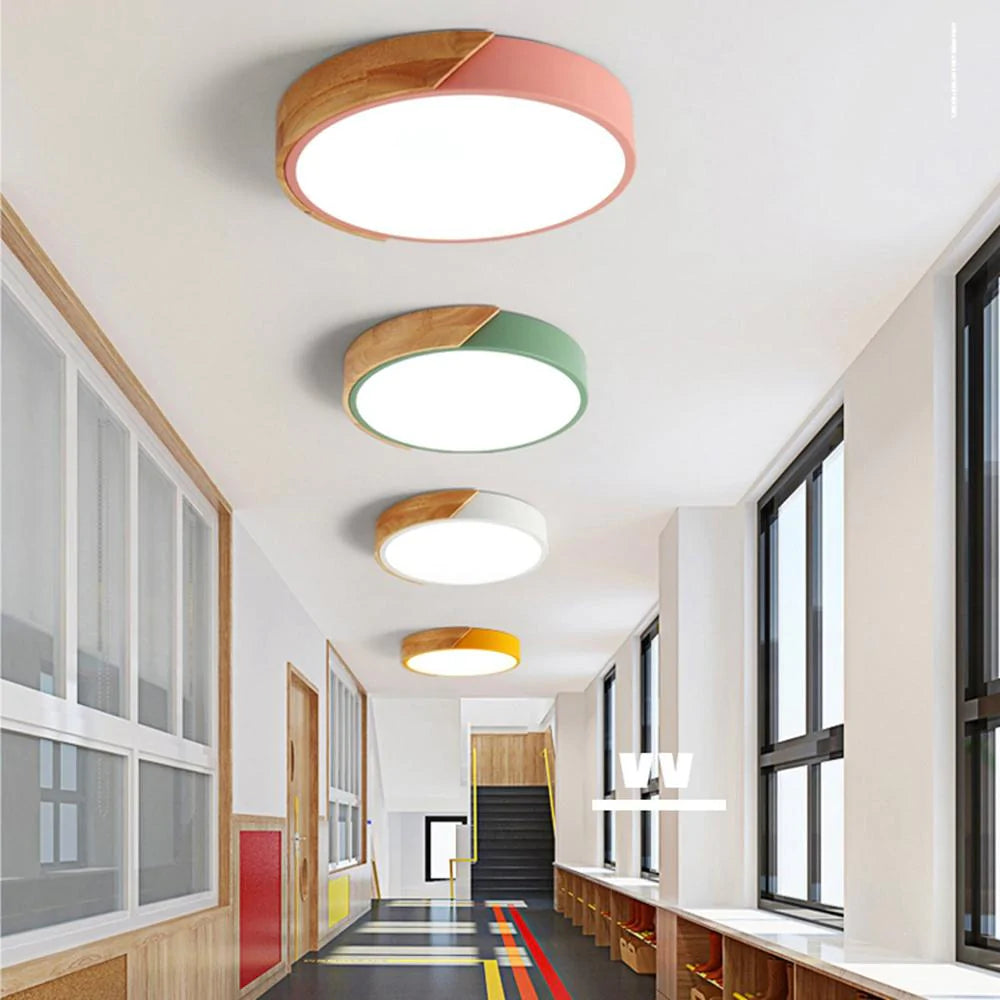 18W Ultra-thin LED Ceiling Light - Colorful Round Acrylic Wood Room Lamp