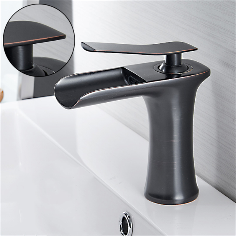 Modern Bathroom Basin Waterfall Faucet - Single Hole Hot & Cold Mixer Tap with Handle for Vanity Sink