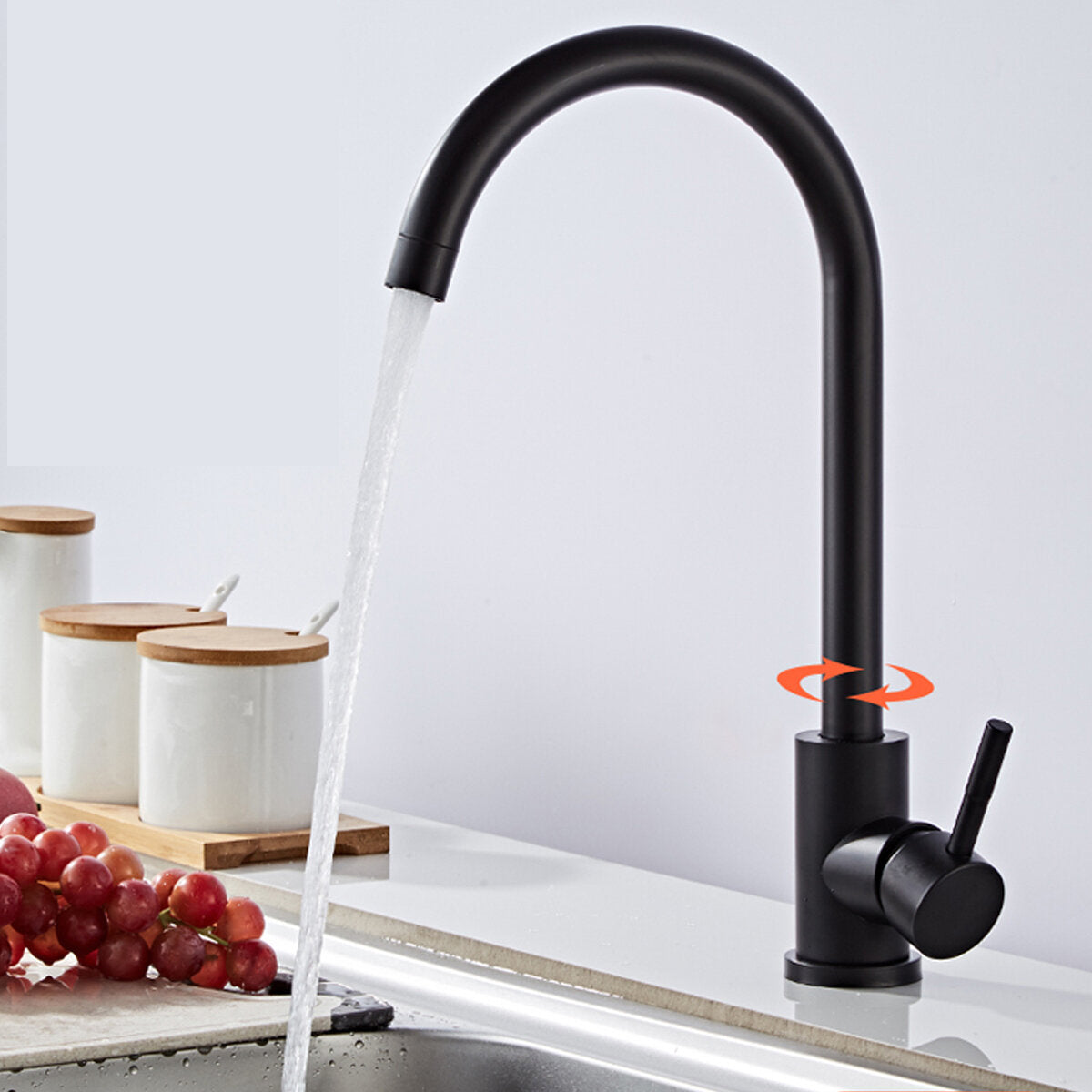 Stainless Steel 360 Degree Rotating Kitchen Sink Faucet with Hot & Cold Water and 2 Hoses