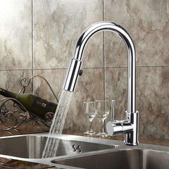 Modern Single Handle Kitchen Sink Faucet with Pull Down Sprayer - Hot and Cold Mixer Tap