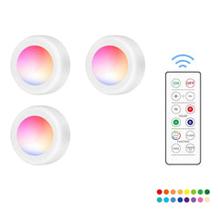 3PCS RGB LED Night Light - 16 Colors, Wireless Remote, Touch Control, AAA Battery Powered, Timer Function