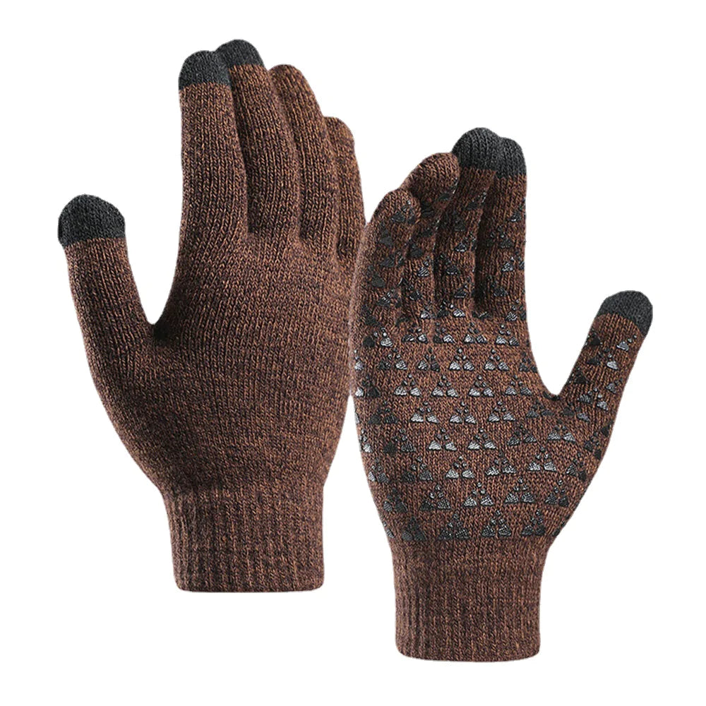 Unisex Drei-Finger-Touchscreen Rutschfeste Strick-Winterhandschuhe aus dicker, warmer Wolle