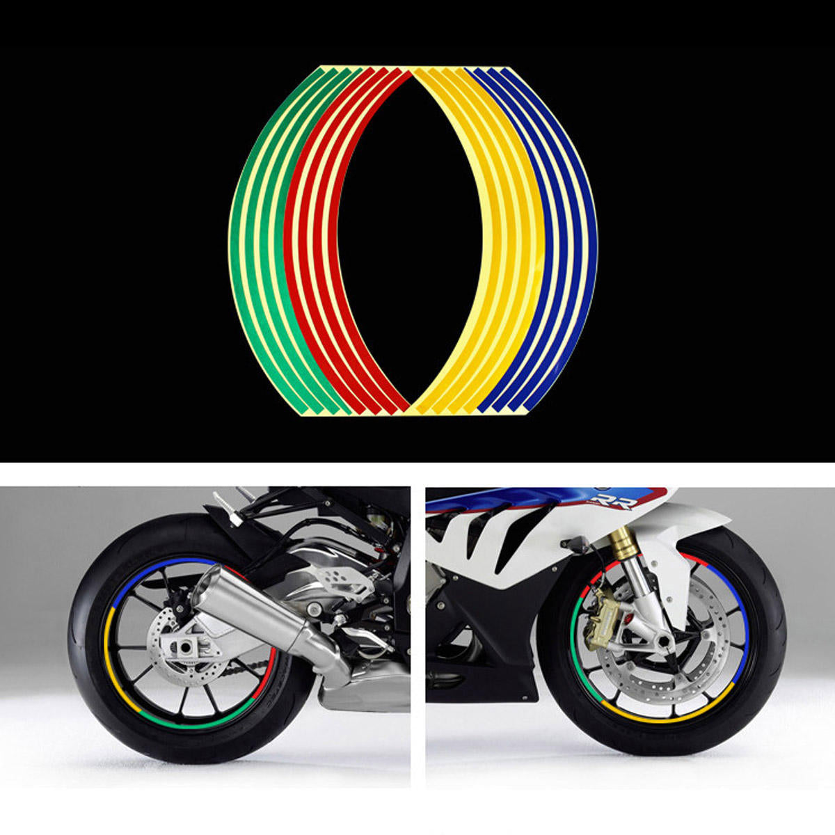 16pcs Reflective Tyre Strips Tape for 17-18 Inch Car, Motorcycle, Bike Wheels - Rim Styling Stickers