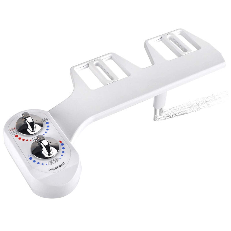 Non-Electric Toilet Seat Attachment with Adjustable Dual Nozzle for Hot/Cold Water Spray