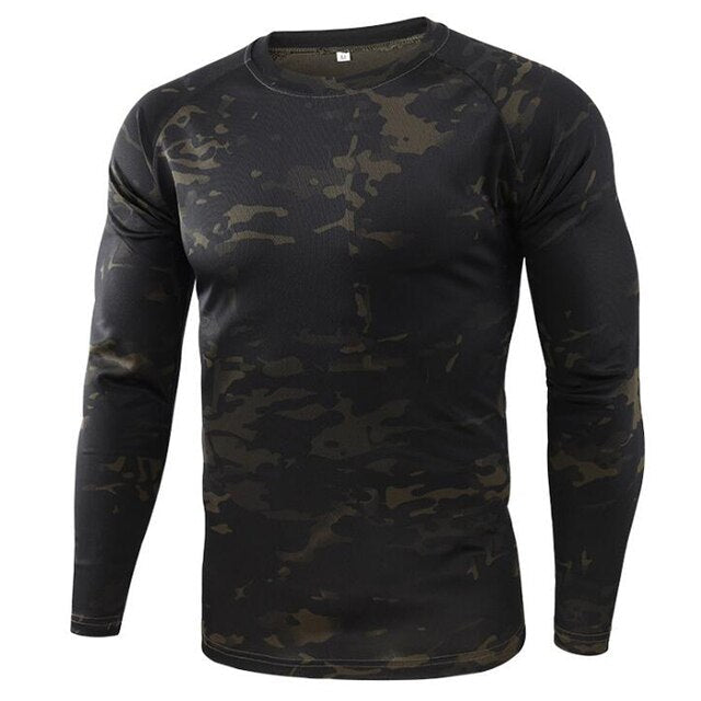 Schnelltrocknendes, langärmeliges taktisches Camouflage-T-Shirt für Herren – atmungsaktive Outdoor-Kleidung für Militär, Jagd, Wandern und Camping