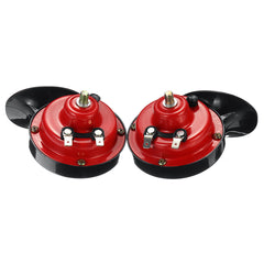 12V Dual Tone Loud Air Horn - Waterproof High/Low for Motorcycle, Car, Van, Boat, Lorry - Red/Black