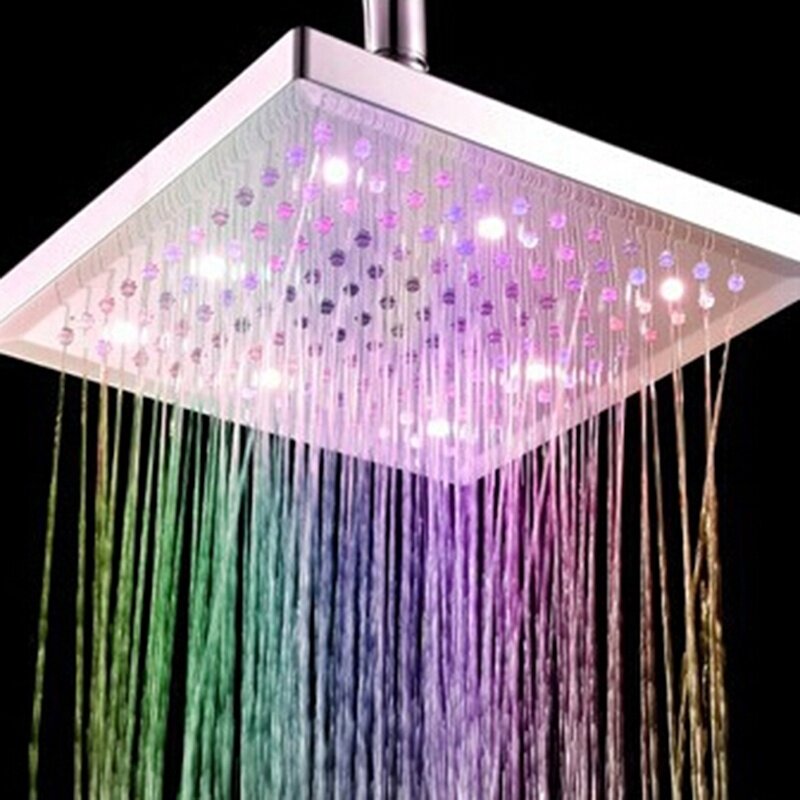 6" ABS Square Showerhead, 360 Degree Adjustable, 7-Color LED, Temperature-Controlled, Auto-Changing Top Spray