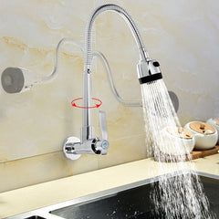 360 Degree Rotating Brass Kitchen Sink Faucet - Single Cold Tap, Wall Mount