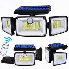 167 LED Security Solar Lights Outdoor, Adjustable 3 Heads, 3 Modes, Wireless Motion Sensor, Super Waterproof Flood Spot Lights