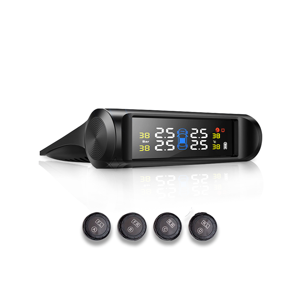 Solar Power Wireless Tire Pressure Monitor System with LCD Display and 4 External Sensors - Universal Tester