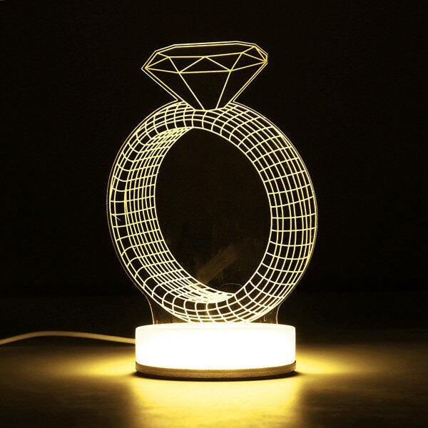 3D Illusion USB LED Night Light - Warm White Desk Table Lamp, Perfect Xmas Gift