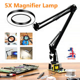 Folding Long Arm Clip Desk Lamp with LED Magnifying Glass, USB Reading Light, Eye Protection for Electronic Maintenance