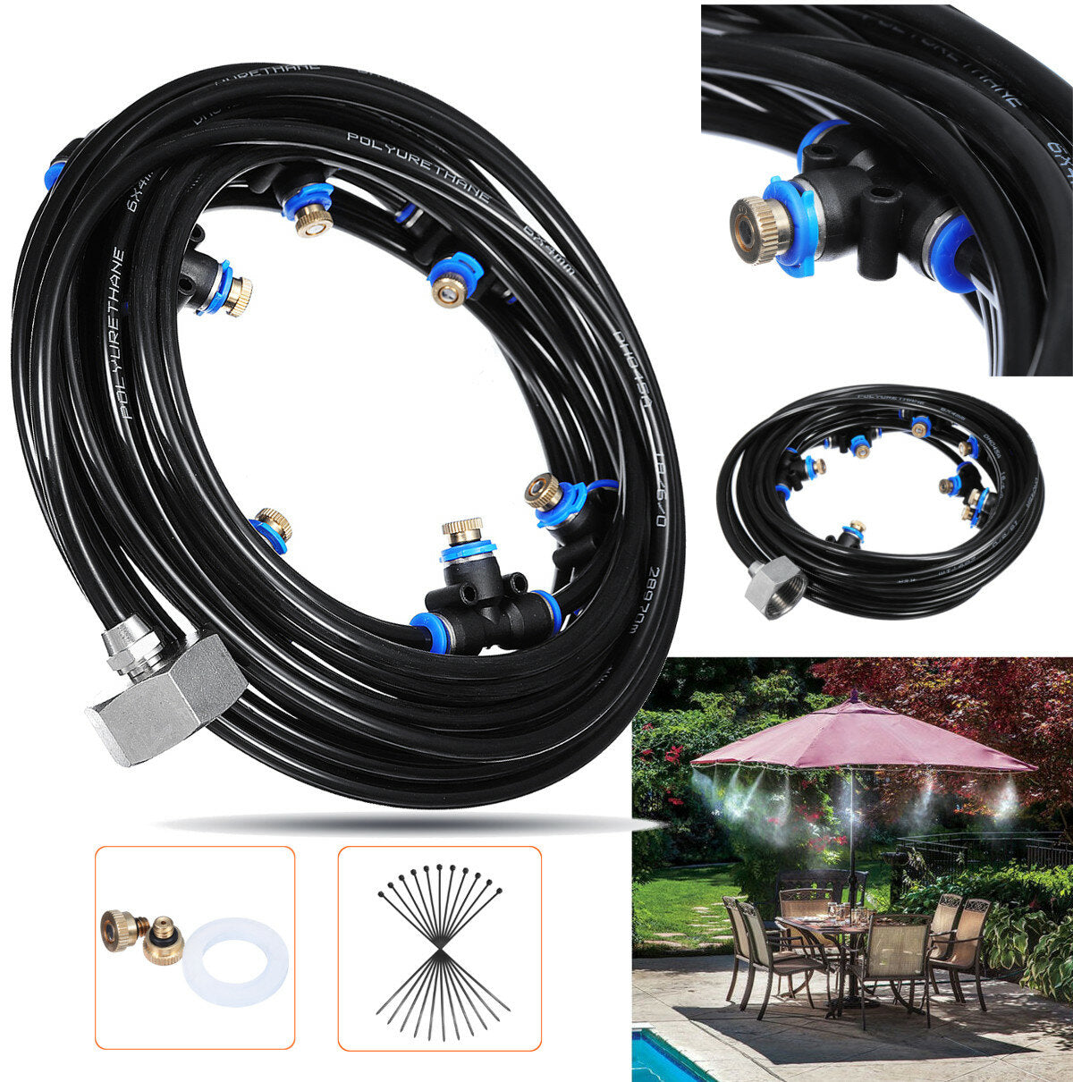 8M Outdoor Mist Coolant System - Garden Patio Water Sprinkler Cooling Spray Kit