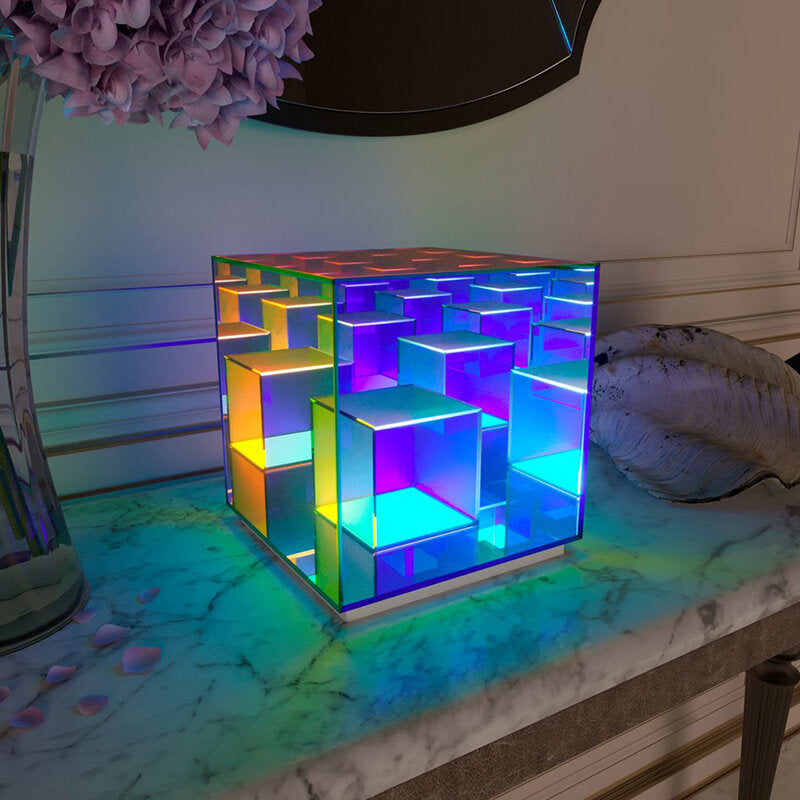 Cube LED Color Table Lamp - Acrylic Box for Bedroom & Living Room Decor