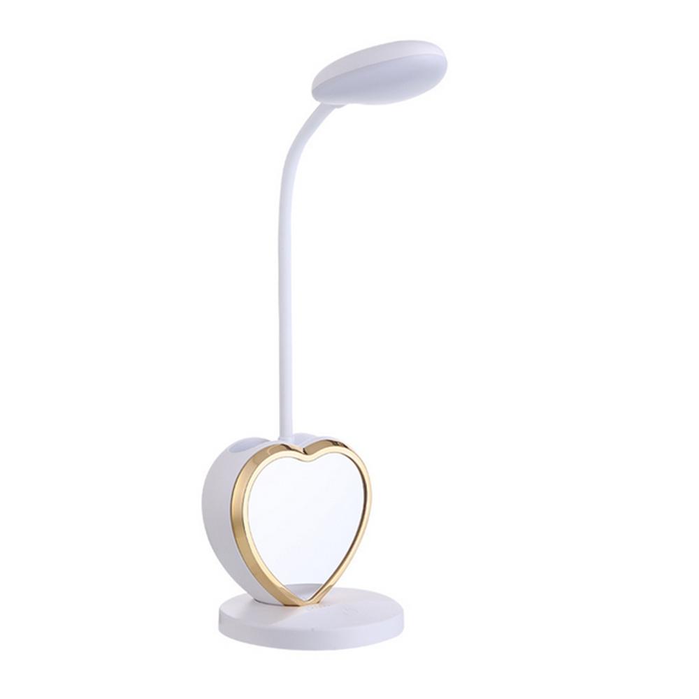Multifunctional USB Rechargeable LED Table Lamp with Touch Dimming, Pen Holder, Phone Stand, and Magnetic Mirror