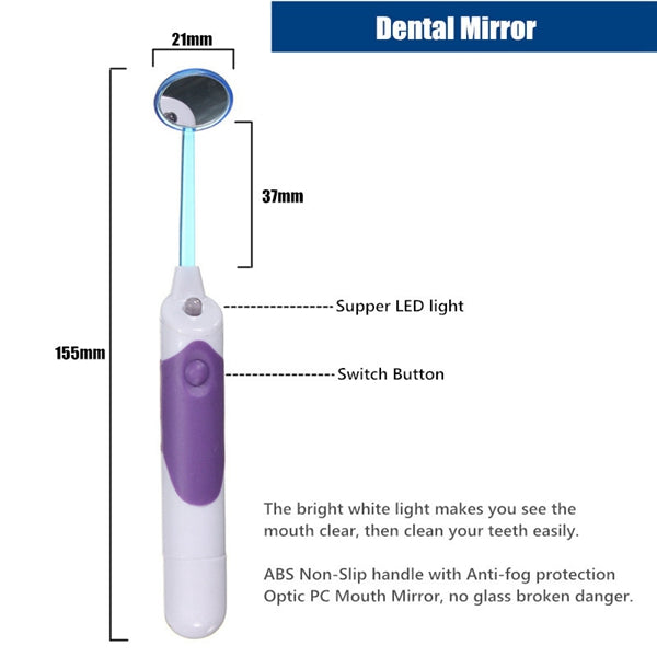 LED Oral Dental Mirror Plaque Remove Tooth Stain Eraser Set