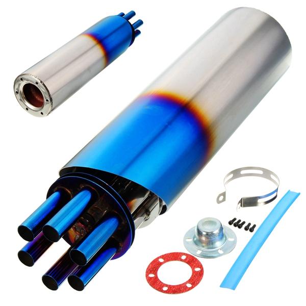 100mm Blue Stainless Steel Rotating Slip-on Exhaust Muffler Pipe for Motorcycles - Grilled Design