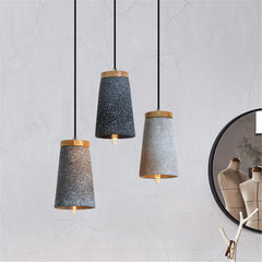 Modern Concrete Pendant Wall Lamp with Timber Top and 1.5M Cable Ceiling Drop Light