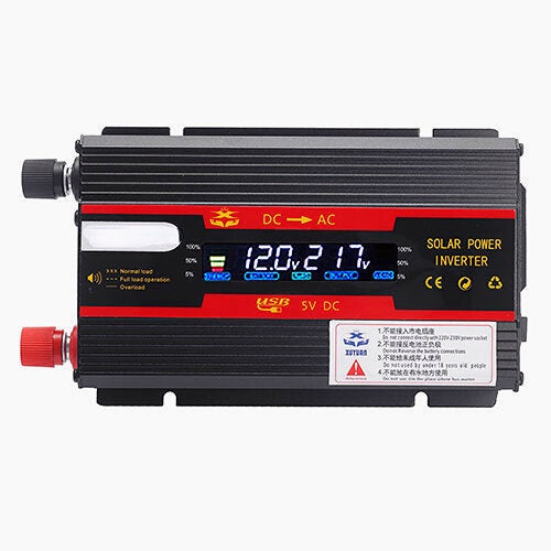 1000W Car Inverter 12V/24V to 220V, US/EU Plug, Modified Sine Wave, LCD Display, Solar Power Converter