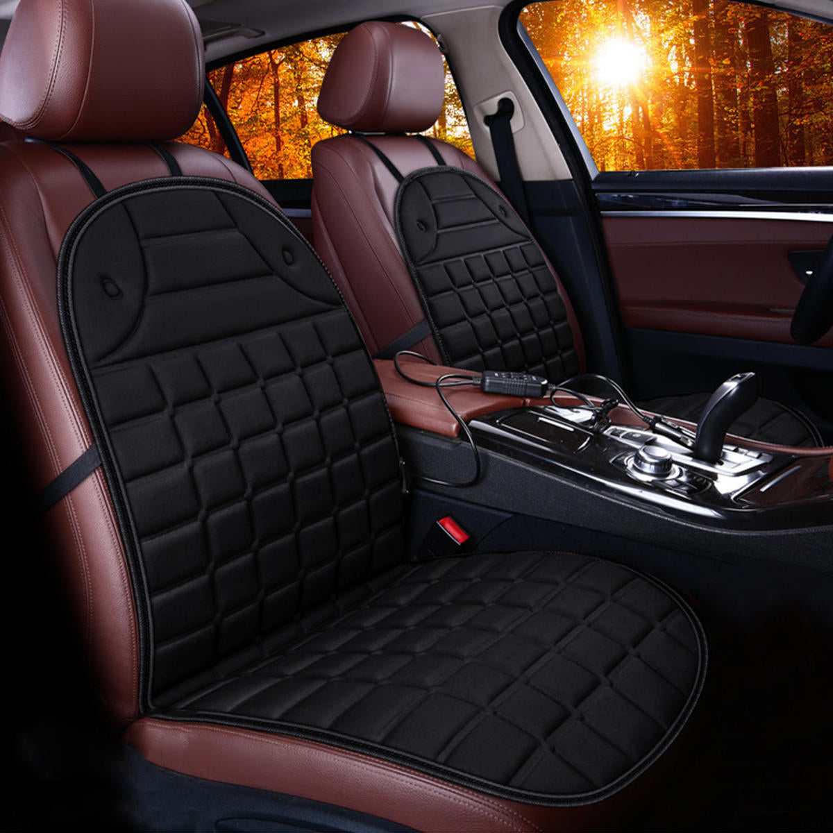 12V 30W Polyester Heated Car Seat Cushion - Winter Electric Warmer Mat for Front Seats