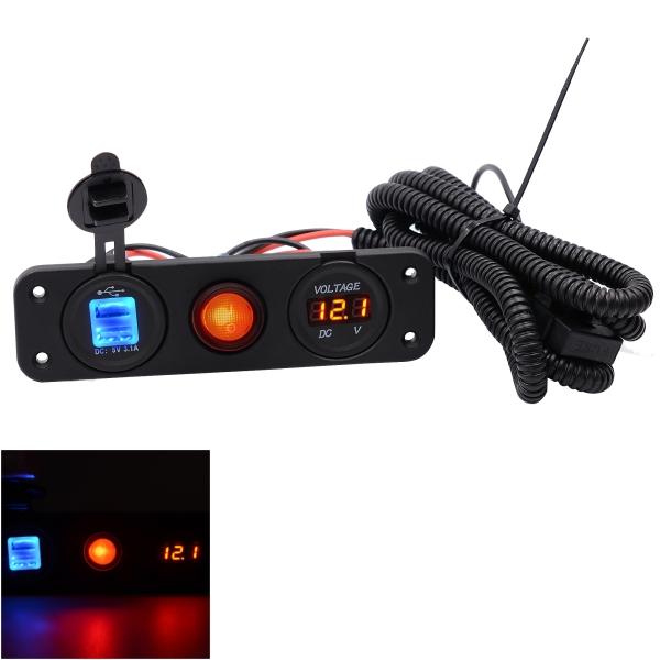 12V-24V Dual USB Charger 3.1A 22W with Volt Meter & Waterproof LED Switch Panel for Marine, Car, Boat, Motorcycle