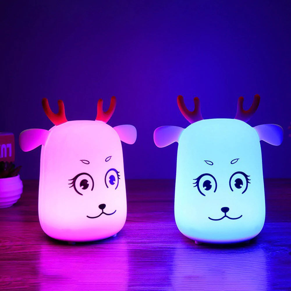 Cute LED Rechargeable Silicone Deer Night Light - Tap Control, Bedroom Decor, Kids Gift