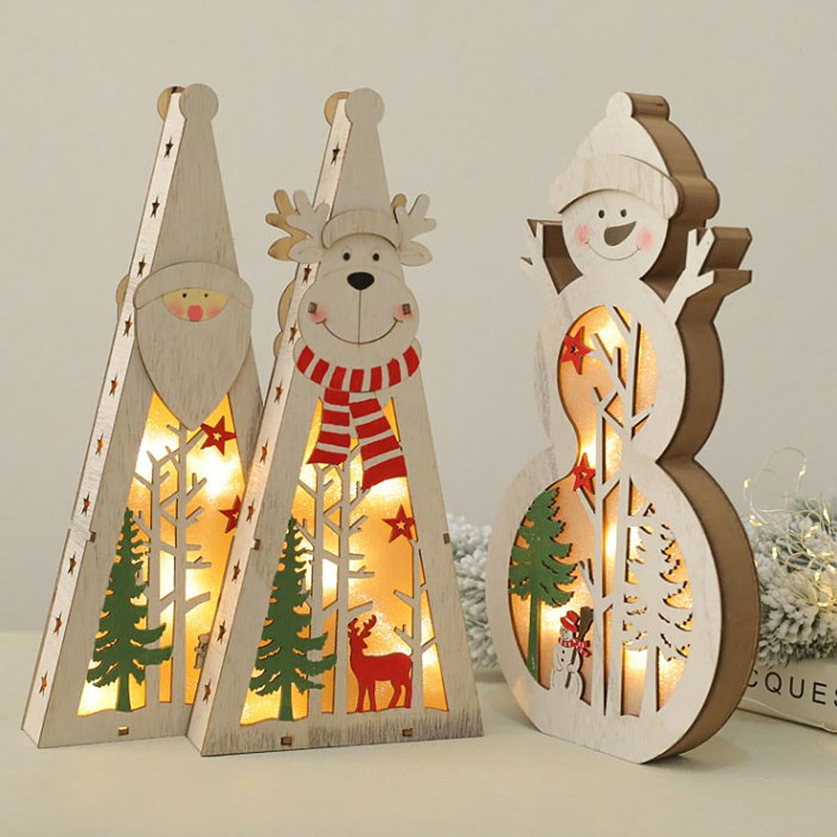 Hölzerne LED-Weihnachtsbeleuchtung Display Ornament für Haus Tischdekorationen - Festival Dekor