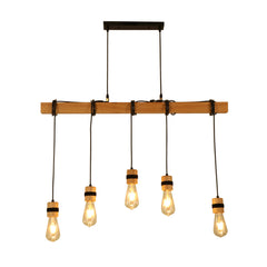 Industrial Wooden Pendant Light Fixture, AC85-265V Ceiling Lamp Chandelier, Bulb Not Included